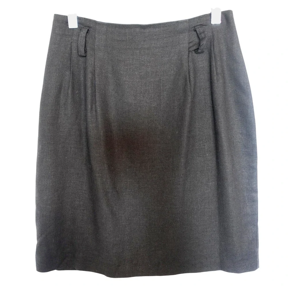 Vintage 90s Linen Mini Skirt 4 Black High Waisted Pleated Belt Loops Minimalist‎